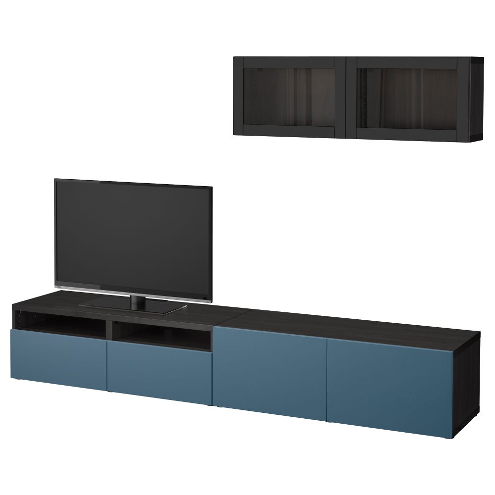 Шкаф для ТВ, комбинированный, стекляные дверцы БЕСТО, черно-коричневый Вальвикен, темно-синий прозрачное стекло (240x20/40x166 - фото 1