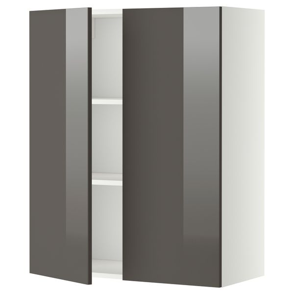 Навесной шкаф с полками, 2 дверцы МЕТОД, белый, Рингульт серый - схема-чертеж с размерами