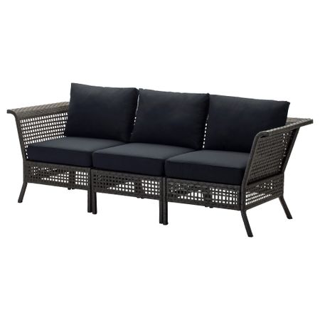 3-местный диван, садовый КУНГСХОЛЬМЕН, черно-коричневый, Кунгсэ черный (222x80x73 см)