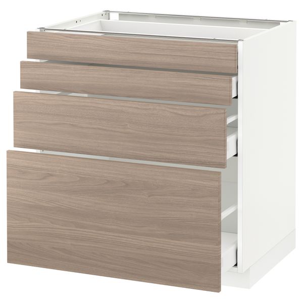 Напольный шкаф 4 фронтальных панели, 4 ящика МЕТОД / МАКСИМЕРА, белый, Брокхульт светло-серый - схема-чертеж с размерами