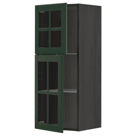 Навесной шкаф с полками, 2 стекло дв, черный/Будбин темно-зеленый 40x100 см IKEA МЕТОД 393.132.41