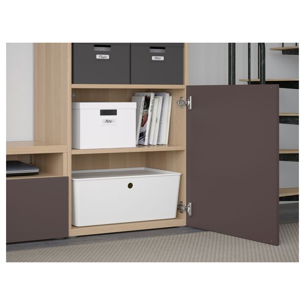 Шкаф для ТВ, комбинированный, стекляные дверцы БЕСТО, под беленый дуб, Вальвикен темно-коричневый, прозрачное стекло (300x40x192 - фото 3