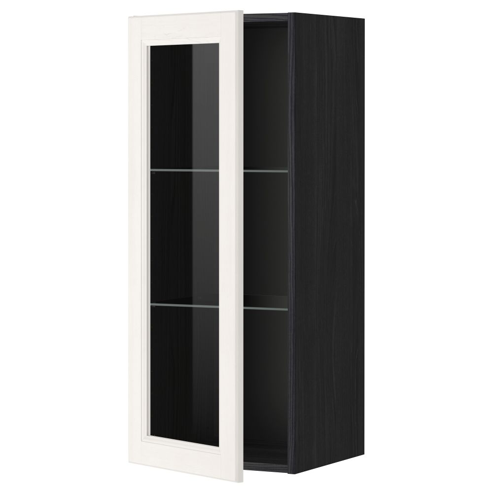 Навесной шкаф с полками, стекляными дверцы МЕТОД, черный, Лаксарби белый - схема-чертеж с размерами