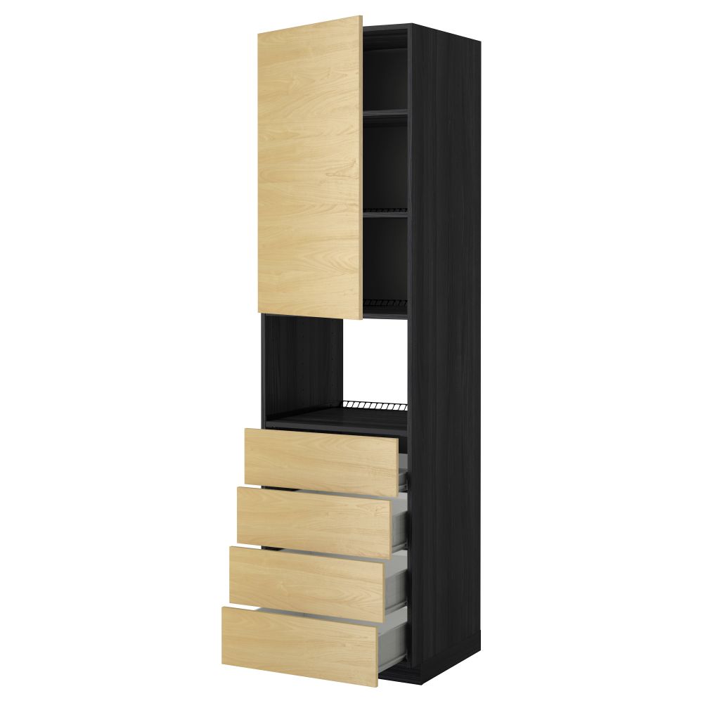 Высокий шкаф для духовки, дверца, 4 ящика МЕТОД / ФОРВАРА, черный, Тингсрид береза - фото 1