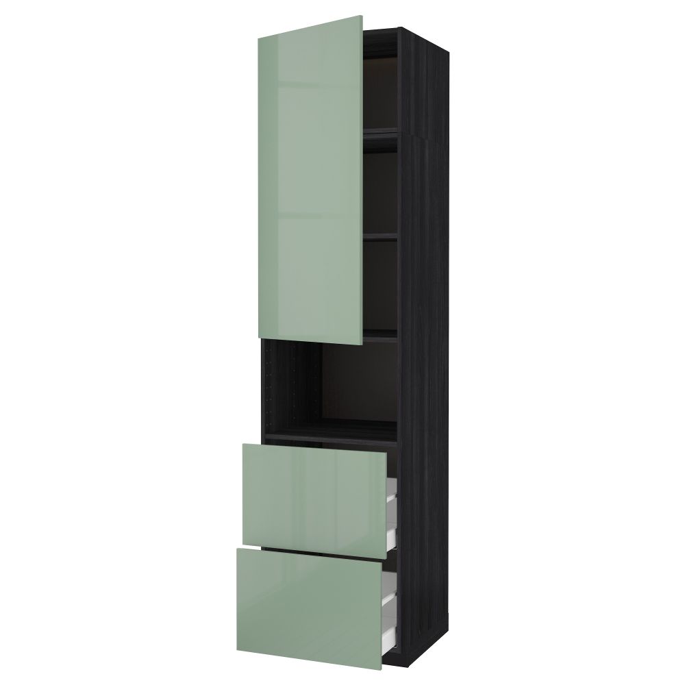 Высокий шкаф для СВЧ/дверца/2ящика МЕТОД / МАКСИМЕРА, черный, Калларп светло-зеленый - схема-чертеж с размерами