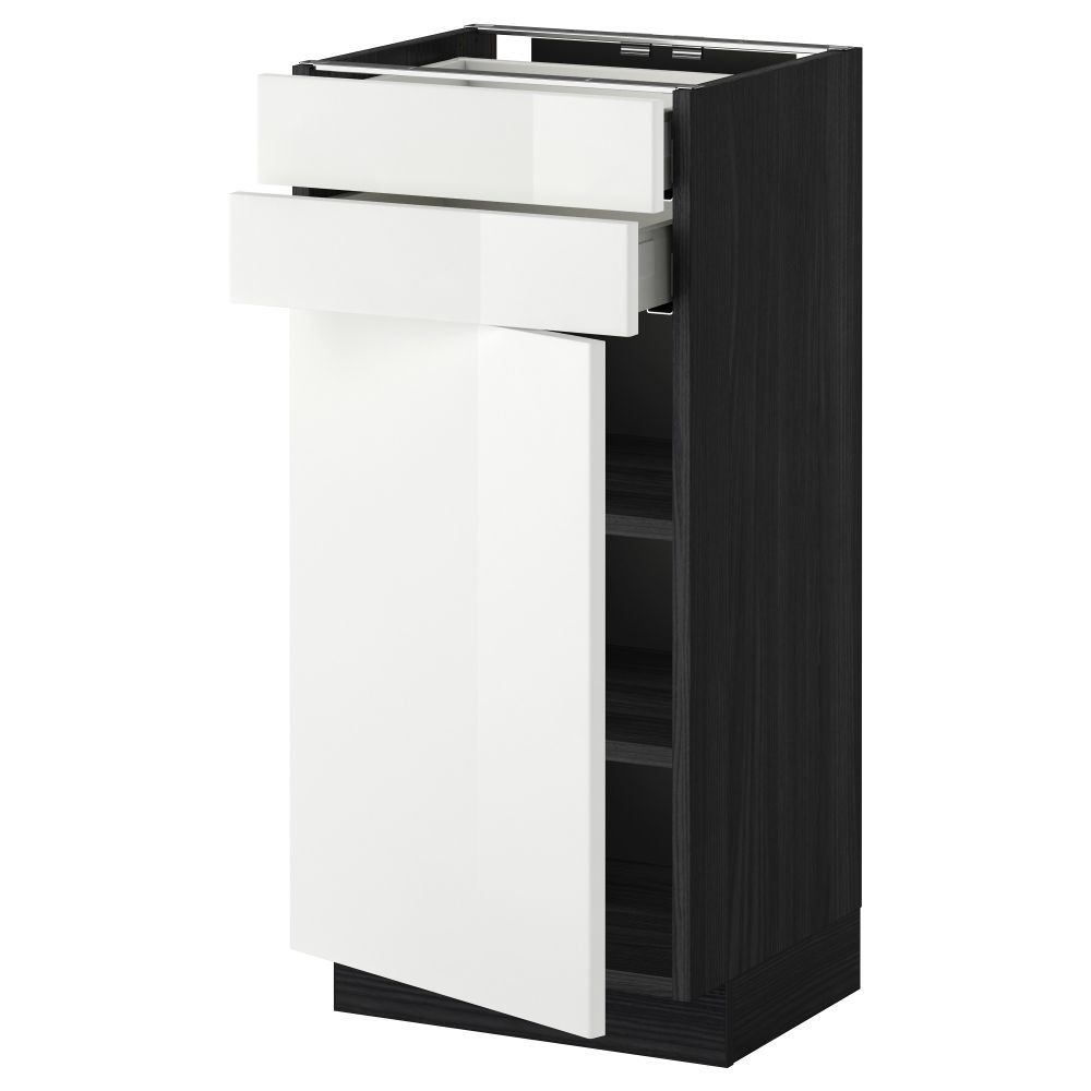 Напольный шкаф с дверцей, 2 ящиками МЕТОД / МАКСИМЕРА, черный, Рингульт белый - схема-чертеж с размерами