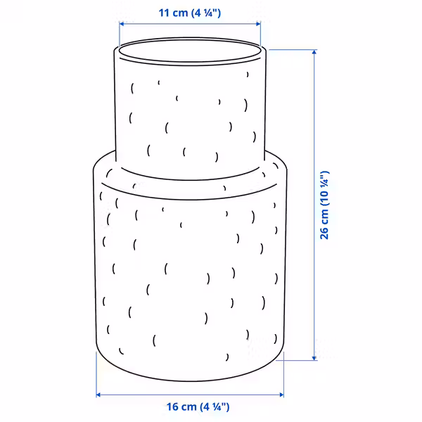 KONSTFULL КОНСТФУЛЛ Ваза - прозрачное стекло/с рисунком 26 см - схема-чертеж с размерами