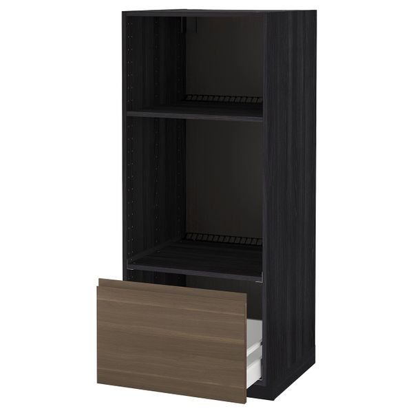 Высокий шкаф с ящиком для духовки/СВЧ, черный/Воксторп грецкий орех 60x60x140 см IKEA МЕТОД / МАКСИМЕРА 892.390.79 - схема-чертеж с размерами