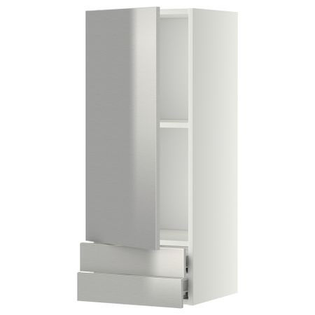 Навесной шкаф с дверцей, 2 ящика МЕТОД / ФОРВАРА, белый, Гревста нержавеющ сталь