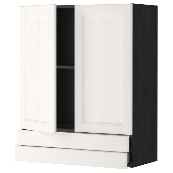 Навесной шкаф, 2 дверцы, 2 ящика МЕТОД / МАКСИМЕРА, черный, Лаксарби белый - фото 1