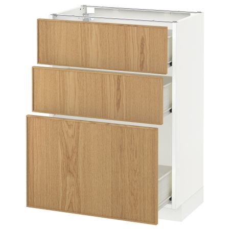 Напольный шкаф с 3 ящиками МЕТОД / ФОРВАРА, белый, Экестад дуб