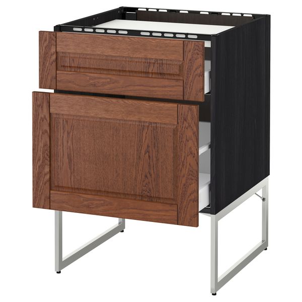 Напольный шкаф, 2 фронтальных панели, 3 ящика МЕТОД / МАКСИМЕРА, черный, Филипстад коричневый - схема-чертеж с размерами