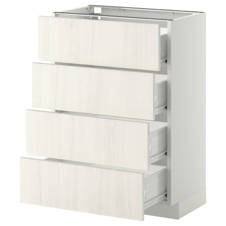 Напольный шкаф 4 фронтальных панели, 4 ящика МЕТОД / ФОРВАРА, белый, Росдаль белый