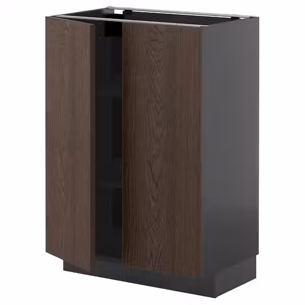 METOD Напольный шкаф с полками/2дверцами - черно-серый/Sinarp коричневый 60x37 см - фото 1