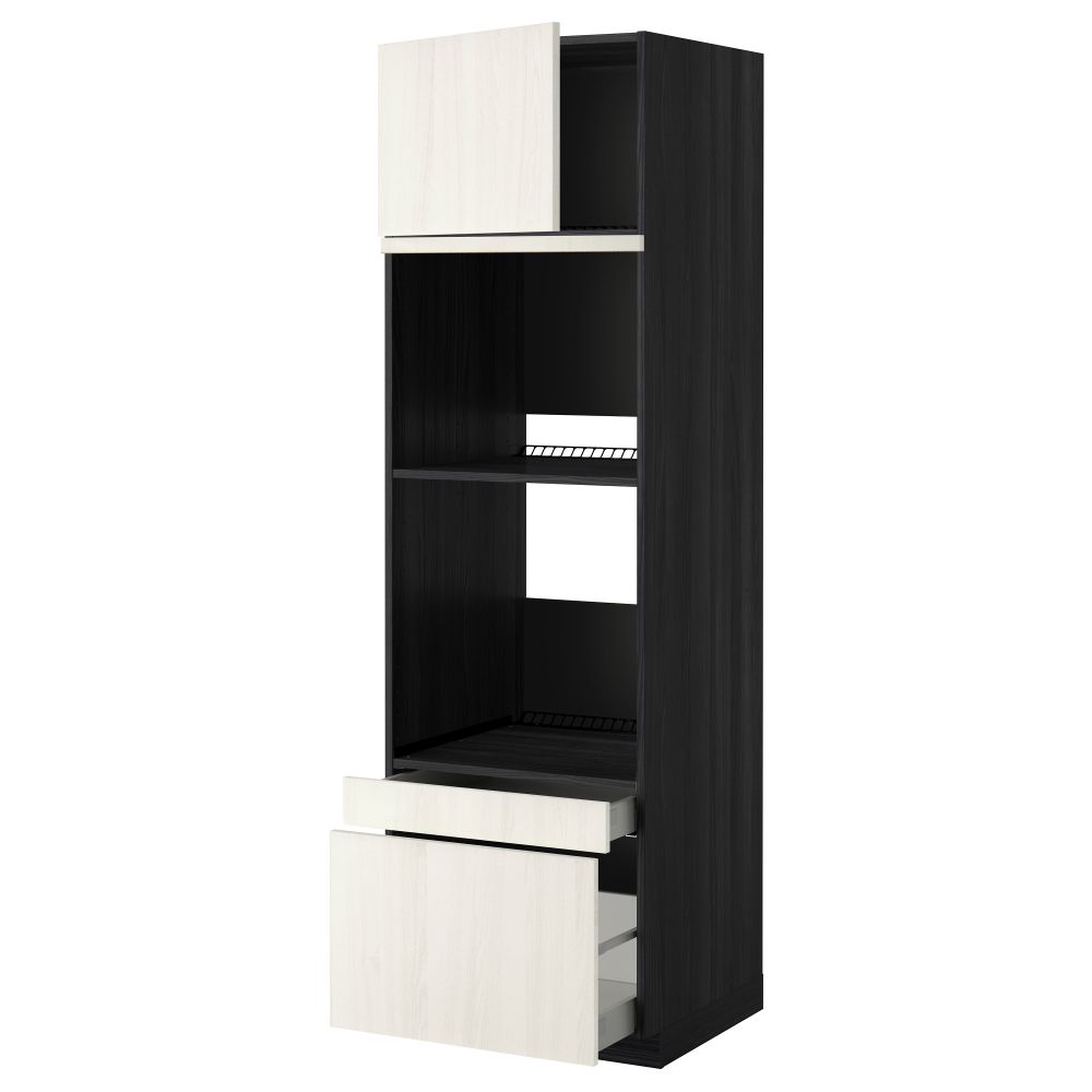 Высокий шкаф для духовки комбинированный, духовка + дверца, 2 ящика МЕТОД / МАКСИМЕРА, черный, Росдаль белый - схема-чертеж с размерами