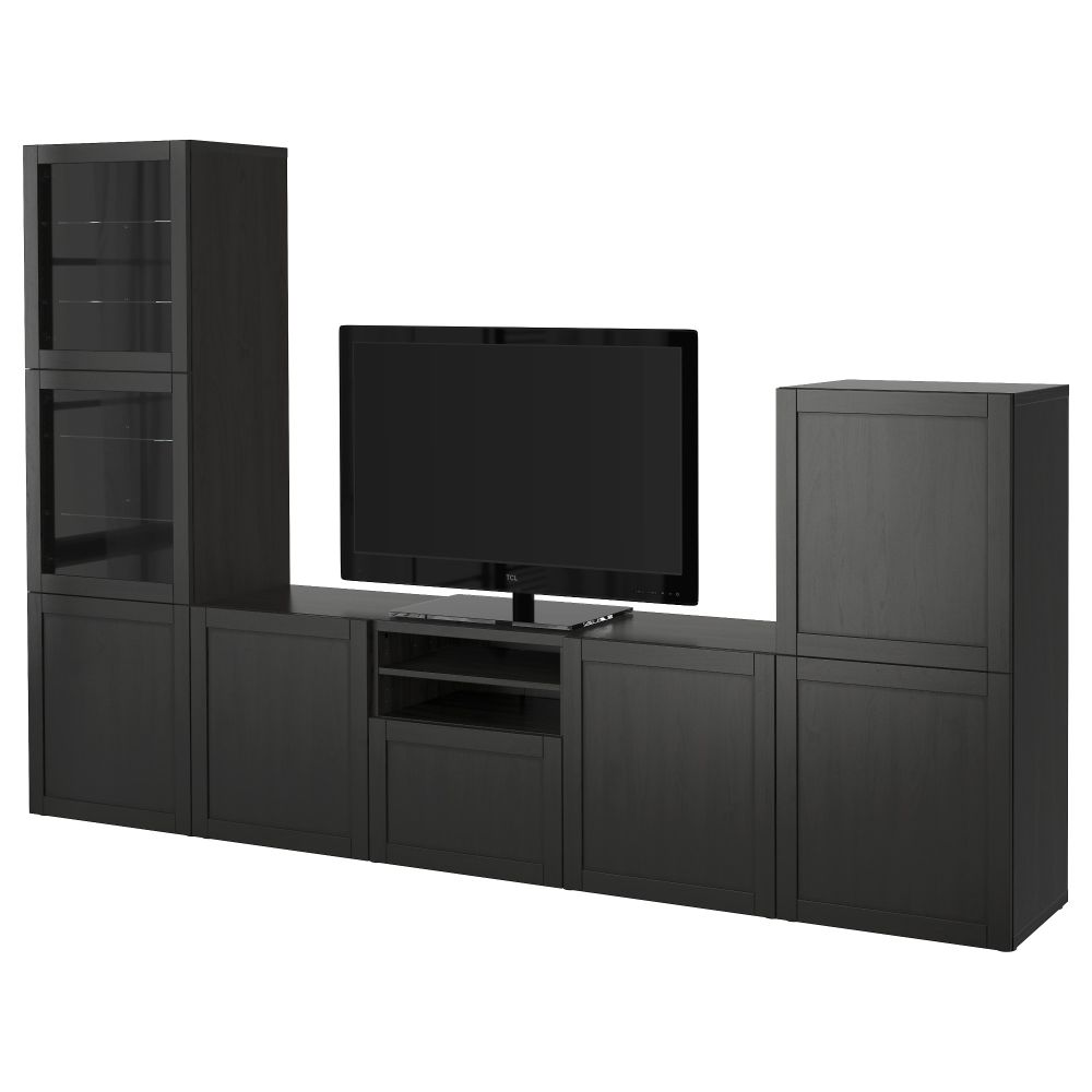 Шкаф для ТВ, комбинированный, стекляные дверцы БЕСТО, Ханвикен, Синдвик черно-коричневый прозрачное стекло (300x40x192 см) - фото 1