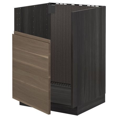 Шкаф под мойку БРЕДШЁН, черный/Воксторп под грецкий орех 60x60 см IKEA МЕТОД 592.996.68