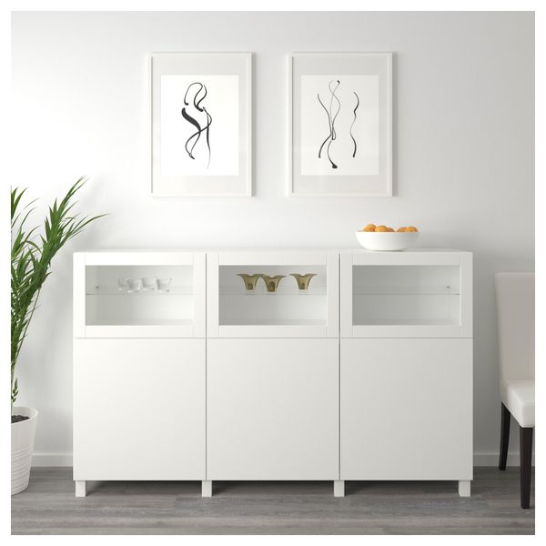 Комбинация для хранения с дверцами БЕСТО, белый Лаппвикен, Синдвик белый прозрачное стекло (180x40x112 см) - схема-чертеж с размерами