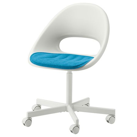 Рабочее кресло c подушкой, белый, синий IKEA LOBERGET ЛОБЕРГЕТ / BLYSKÄR БЛИСКЭР 393.318.91