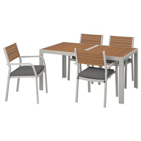 Стол + 4 кресла, для/сада, светло-коричневый/ФРЁСЁН/ДУВХОЛЬМЕН темно-серый 156x90 см IKEA ШЭЛЛАНД 392.656.12