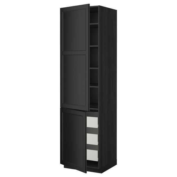 Высокий шкаф + полки, 3 ящика, 2 дверцы МЕТОД / ФОРВАРА, черный, Лаксарби черно-коричневый черно-коричневый - фото 1