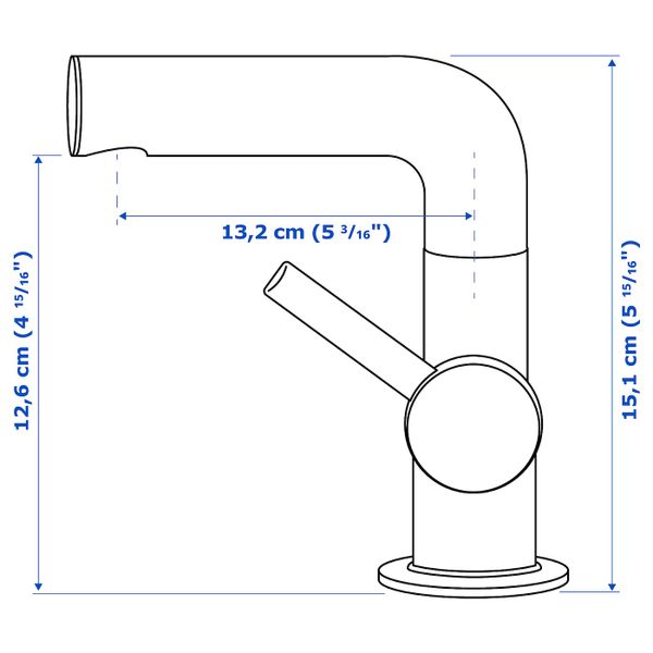 Смеситель для раковины с выпуском, хромированный IKEA SVENSKÄR СВЕНШЕР 303.473.11 - схема-чертеж с размерами