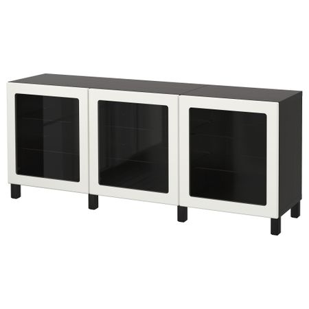 Комбинация для хранения с дверцами БЕСТО, черно-коричневый, Льюсвик белый (180x40x74 см)