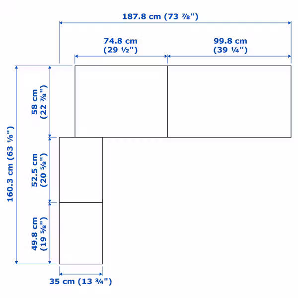 PAX Гардероб угловой - под беленый дуб 161/188x236 см - схема-чертеж с размерами