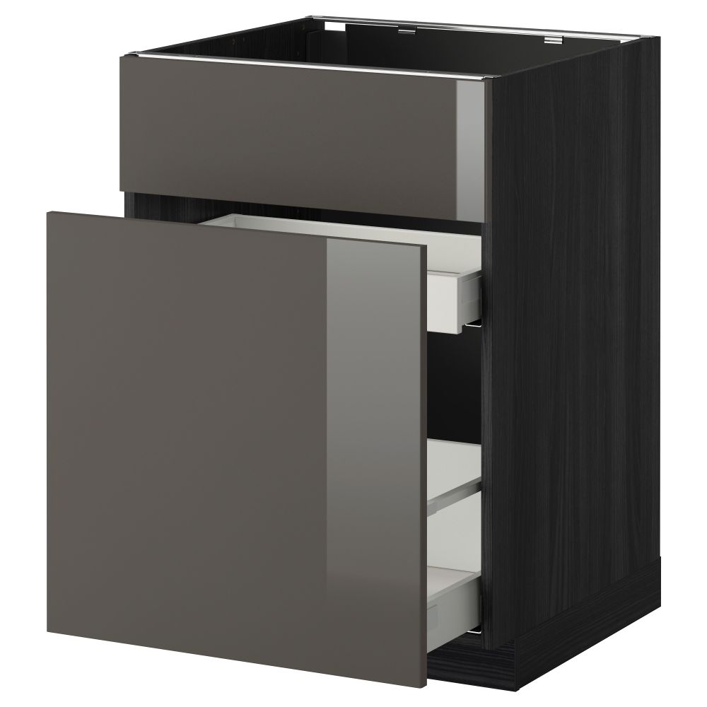 Напольный шкаф под мойку, сорт муcора, 1 дверца, 2 ящика МЕТОД / МАКСИМЕРА, черный, Рингульт серый (60x60 см) - схема-чертеж с размерами