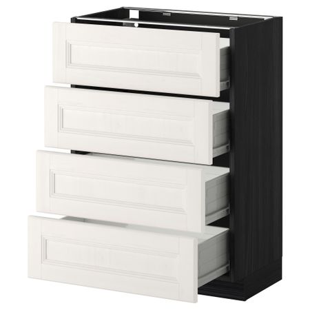 Напольный шкаф 4 фронтальных панели, 4 ящика МЕТОД / ФОРВАРА, черный, Лаксарби белый