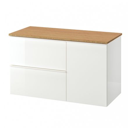 Шкаф под раковину с 3 ящиками, глянцевый белый/бамбук 102x49x60 см IKEA ГОДМОРГОН / ТОЛКЕН 492.952.65