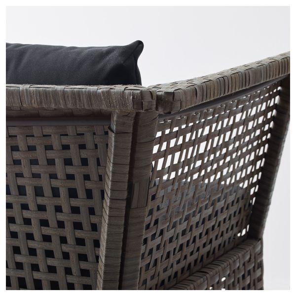 Садовое угловое кресло+столик КУНГСХОЛЬМЕН / КУНГСЭ, черно-коричневый (222x80x73 см) - схема-чертеж с размерами