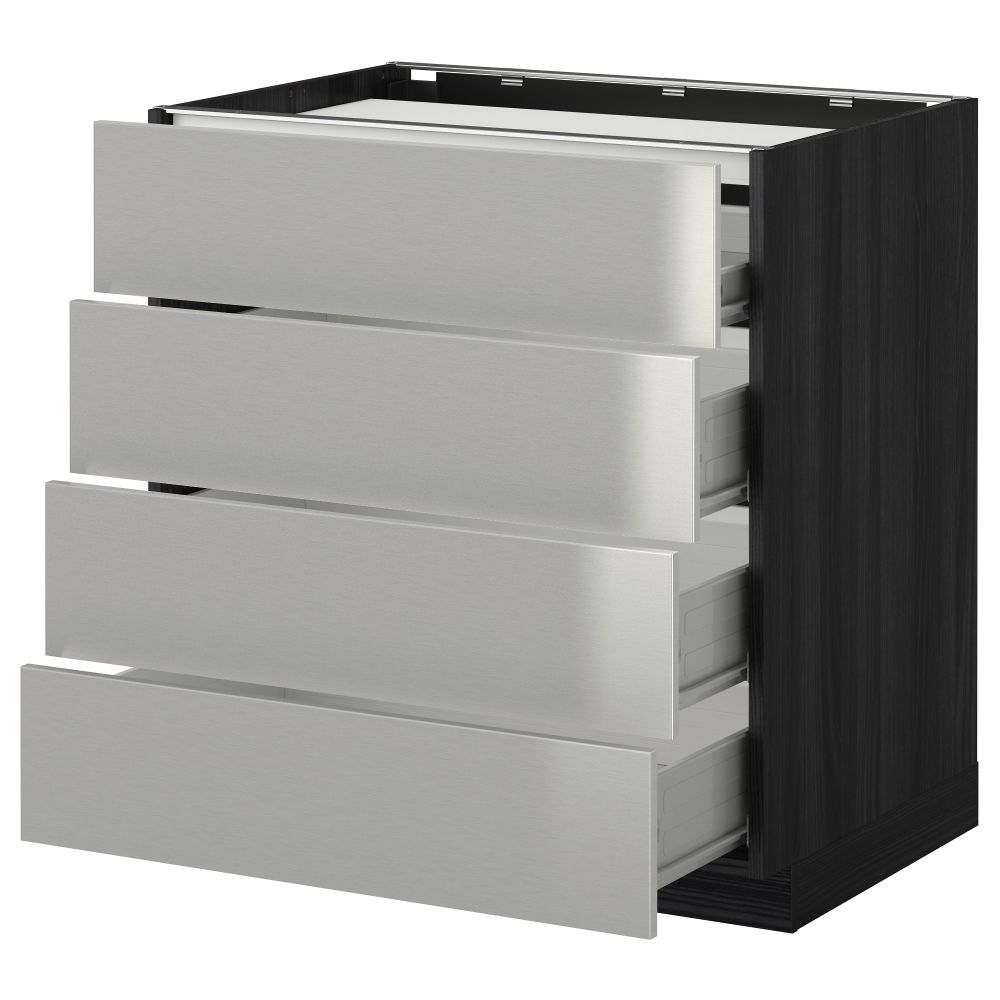 Напольный шкаф, 4 фронтальных панели, 4 ящика МЕТОД / ФОРВАРА, черный, Гревста нержавеющ сталь - схема-чертеж с размерами