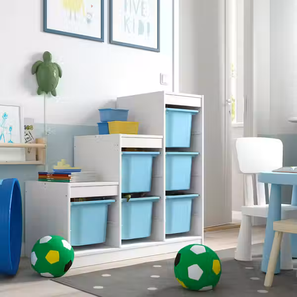 TROFAST Комбинация д/хранения+контейнеры - белый/голубой 99x44x94 см - фото 2