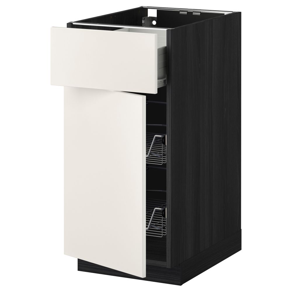 Напольный шкаф с проволочной корзиной, ящиком, дверью МЕТОД / ФОРВАРА, черный, Веддинге белый - схема-чертеж с размерами