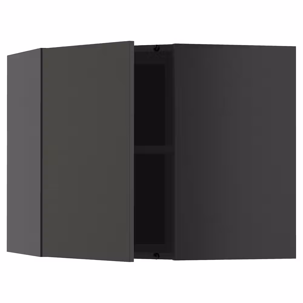 METOD Угловой навесной шкаф с полками - черно-серый/Nickebo матовый антрацит 68x60 см - фото 1
