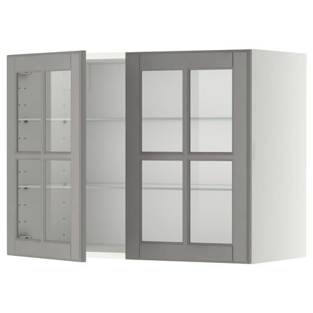 Навесной шкаф/полки/2стеклян двери, белый/Будбин серый 80x60 см IKEA METOD МЕТОД 993.936.35