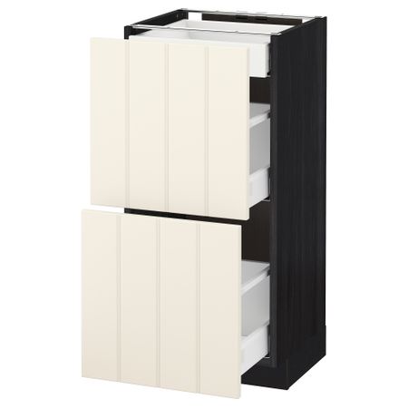 Напольный шкаф, 2 фасада, 3 ящика МЕТОД / МАКСИМЕРА, черный, Хитарп белый с оттенком