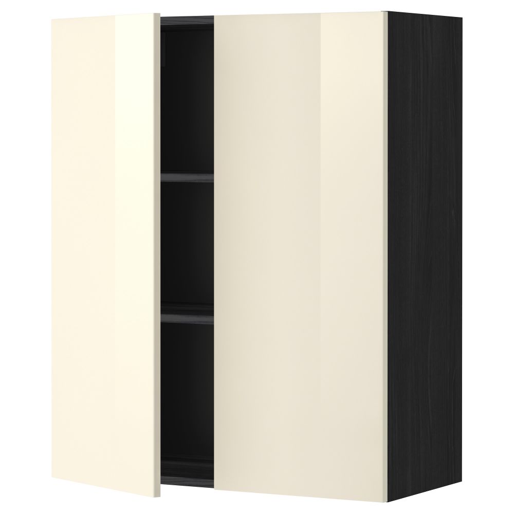 Навесной шкаф с полками, 2 дверцы МЕТОД, черный, Рингульт кремовый - схема-чертеж с размерами