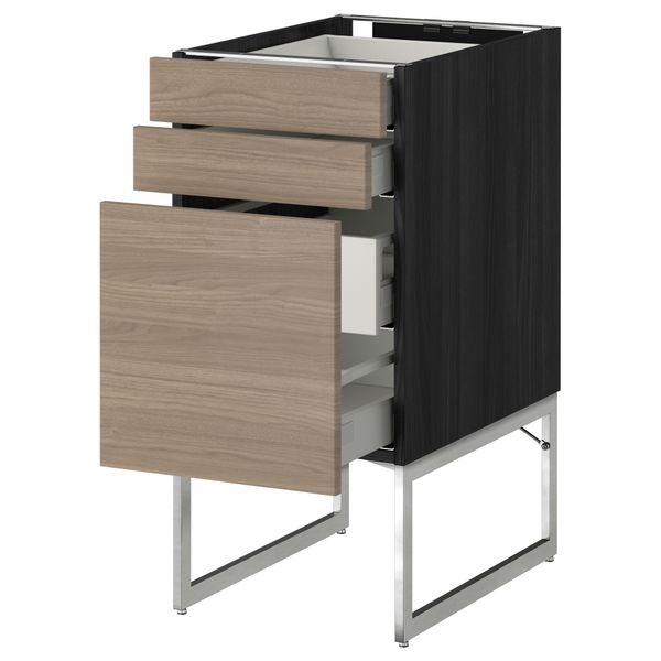 Напольный шкаф 3 фронтальных панели, 2 нижних, 2 средних ящика МЕТОД / МАКСИМЕРА, черный, Брокхульт светло-серый - схема-чертеж с размерами