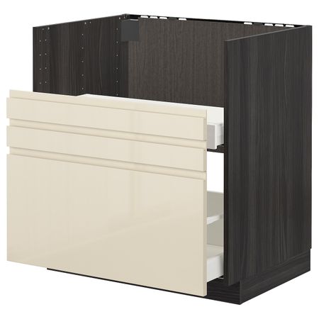 Шкаф под мойку БРЕДШЁН/2фасада/2ящика, черный, Воксторп глянцевый светло-бежевый 80x60 см IKEA МЕТОД 992.997.51