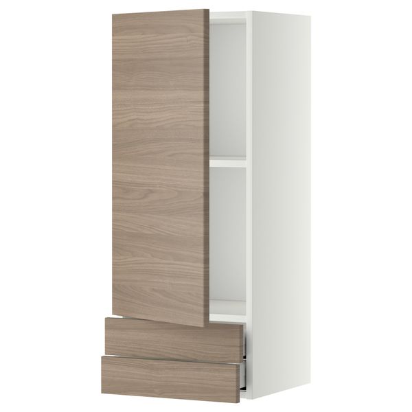 Навесной шкаф с дверцей, 2 ящика МЕТОД / МАКСИМЕРА, белый, Брокхульт светло-серый - фото 1