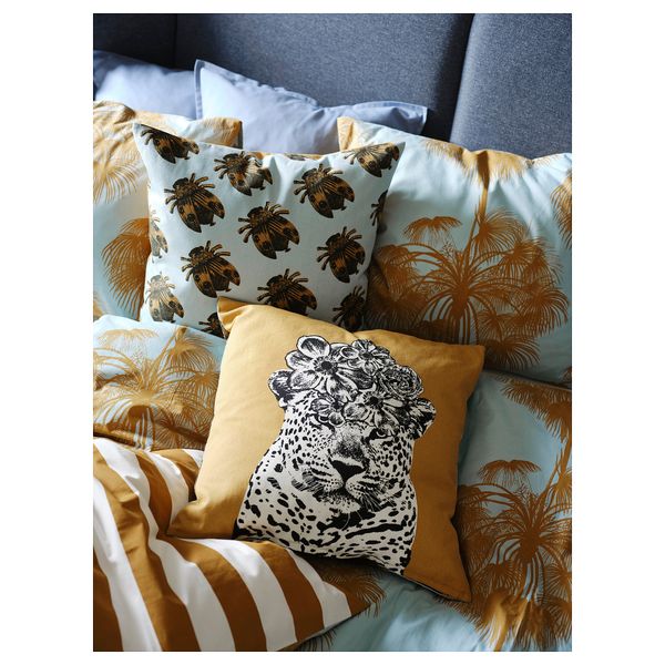 Чехол на подушку, 50x50 см, темно-желтый, бледно-голубой IKEA NÄBBSPINNARE 705.429.90 - фото 6