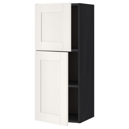 Навесной шкаф с полками, 2 дверцы МЕТОД, черный, Сэведаль белый