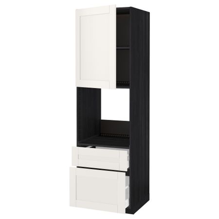 Высокий шкаф для духовки + дверь, 2 ящика МЕТОД / МАКСИМЕРА, черный, Сэведаль белый