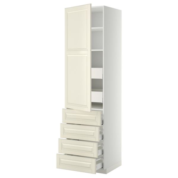 Высокий шкаф с полками/6 ящик, дверцами, 4 фронтальные панели МЕТОД / МАКСИМЕРА, белый, Будбин белый с оттенком - фото 1
