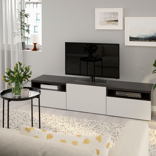 Тумба под ТВ, черно-коричневый/Лаппвикен светло-серый 180x42x39 см IKEA БЕСТО 893.284.24 - фото 2