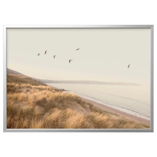 Картина с рамой, Птицы над берегом/цвет алюминия 140x100 см IKEA BJÖRKSTA БЬЁРКСТА 994.167.88 - фото 1