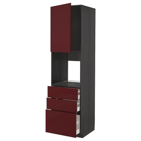 Высокий шкаф для духовки/дверь/3ящика, черный Калларп/глянцевый темный красно-коричневый 60x60x220 см IKEA МЕТОД / МАКСИМЕРА