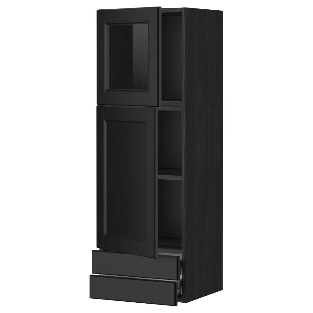 Навесной шкаф, дверцы, стеклянные дверцы, 2 ящика МЕТОД / ФОРВАРА, черный, Лаксарби черно-коричневый черно-коричневый (40x120 - фото 1